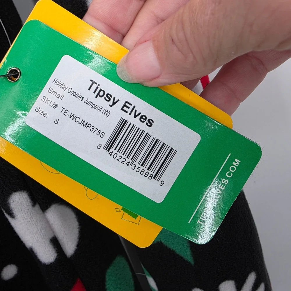 TIPSY ELVES Holiday Goodies One Piece Jumpsuit‎ Fleece Christmas Pajamas S NWT